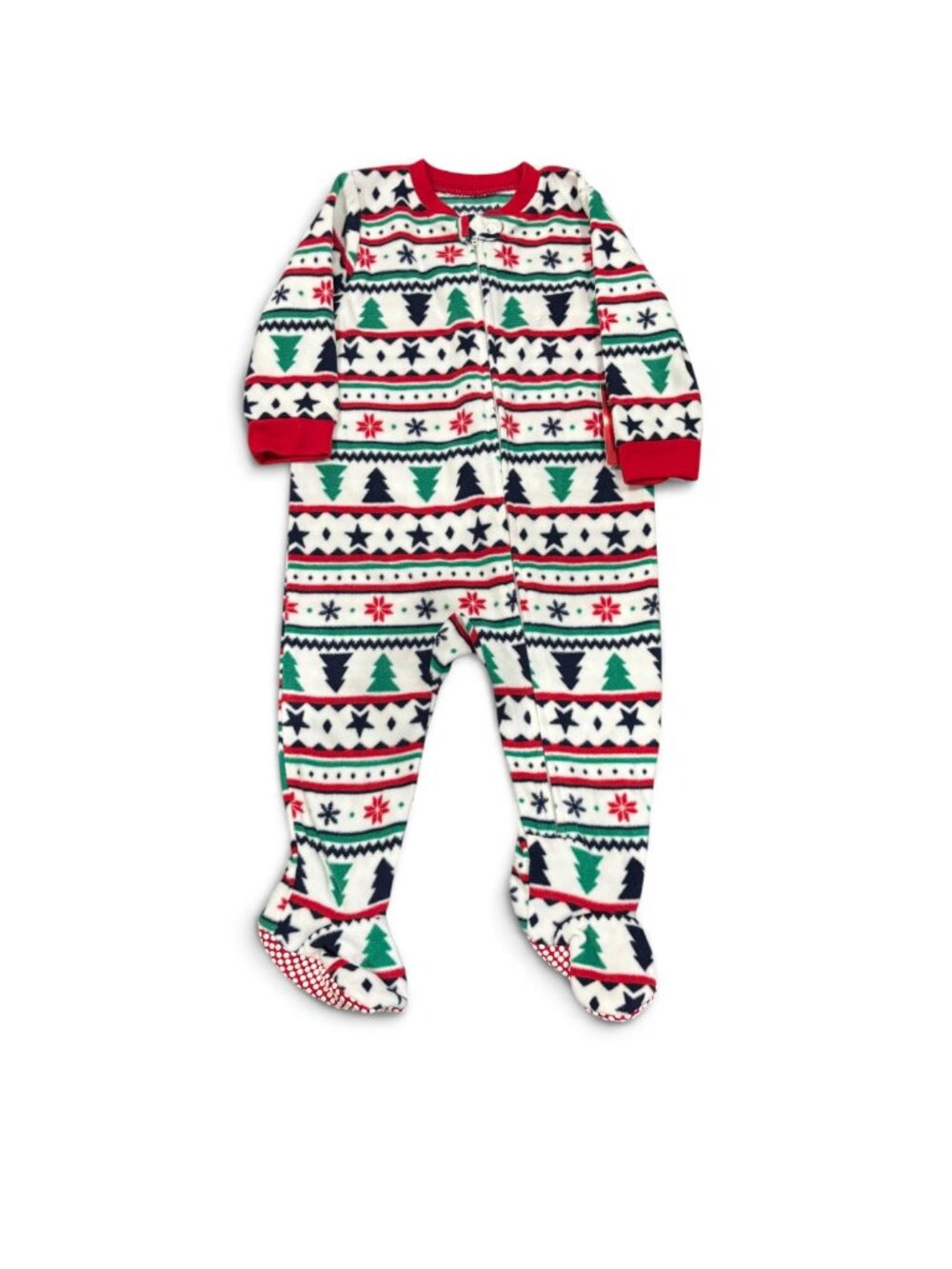 NWT Kids Christmas Fleece Footed Pajamas Fair Isle Snowflakes Holiday Sleeper